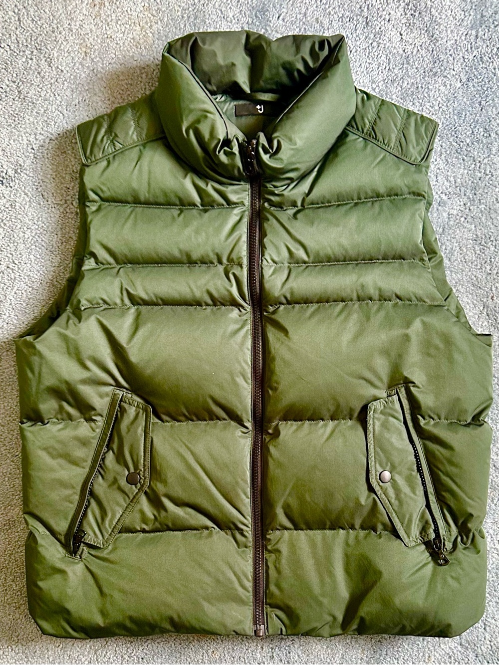 Uniqlo +J Jill Sander Quilted Down Vest - L - Olive Green